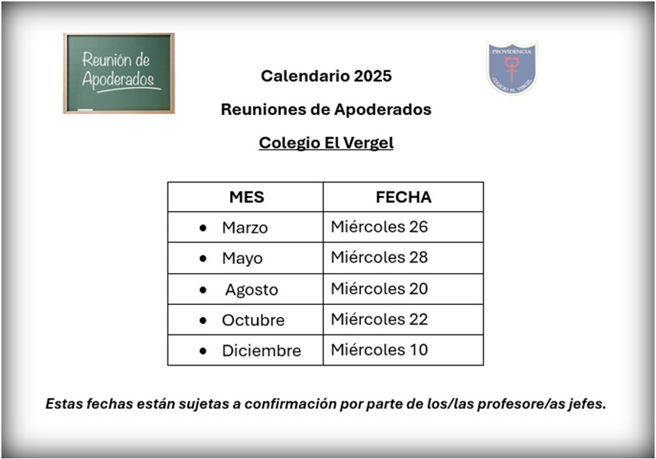 Calendario reuniones apoderados 2025